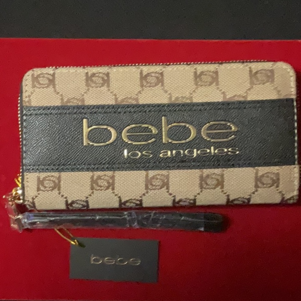 Bebe Tan and Black Logo Wallet